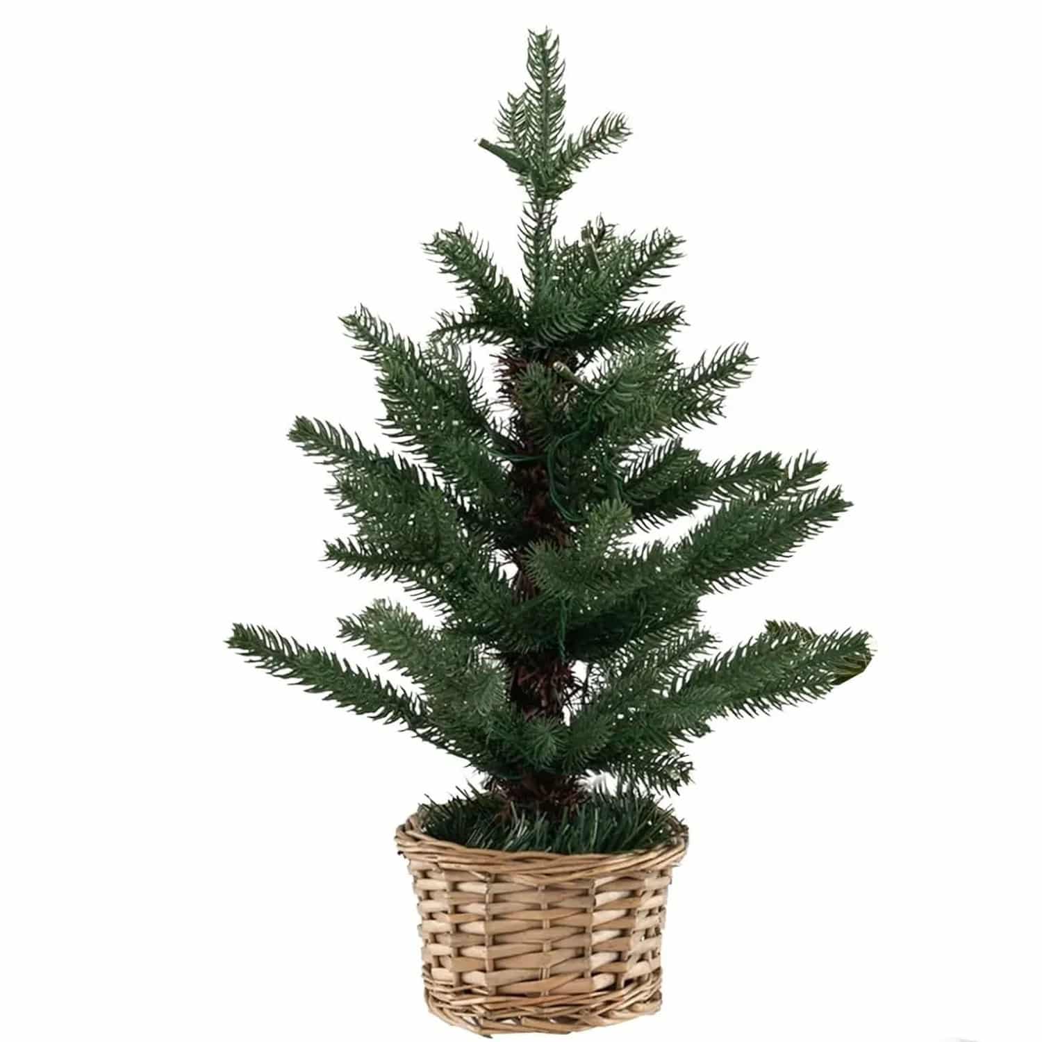 Costway Beleuchteter Mini Weihnachtsbaum & Weidenholztopf & Timer 48cm