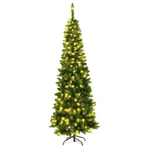 Costway Bleistift Weihnachtsbaum mit Led-Leuchten 200cm