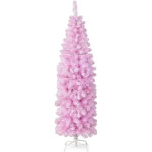 Costway Künstlicher Weihnachtsbaum Bleistift Rosa 180cm