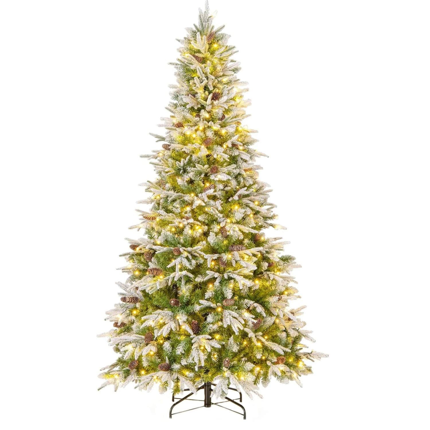 Costway Künstlicher Weihnachtsbaum mit Beleuchtung und Schnee 225 cm