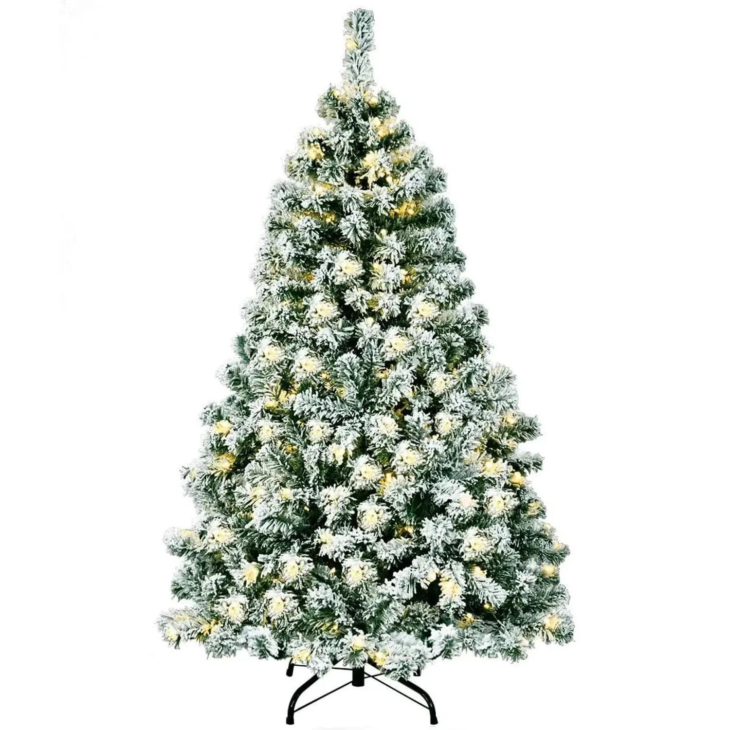 Costway Künstlicher Weihnachtsbaum mit Schnee und Led-Leuchten 135cm