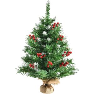 Costway Mini Künstlicher Weihnachtsbaum mit Roten Beeren 60 cm