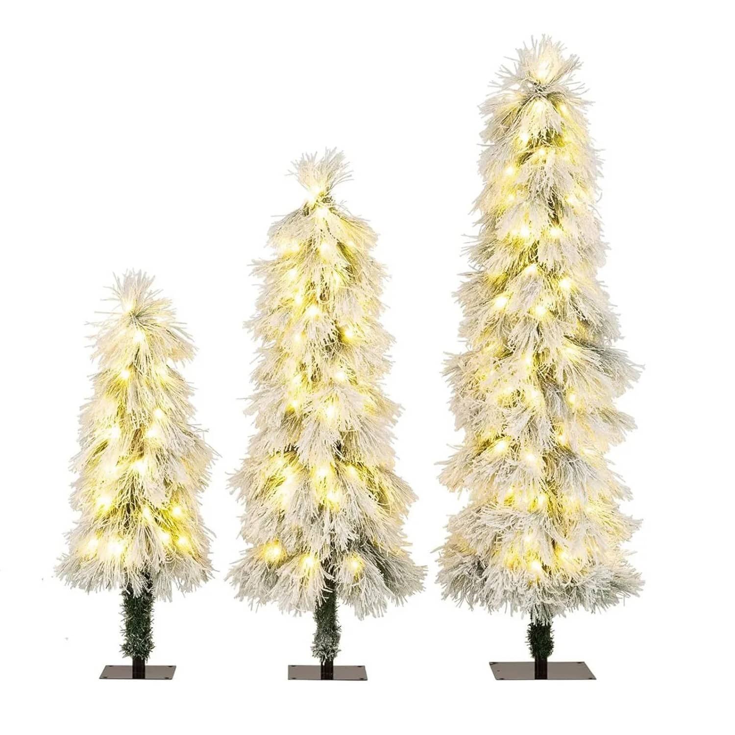 Costway Weihnachtsbaum 3er Set mit Beleuchtung und Schnee Weiß