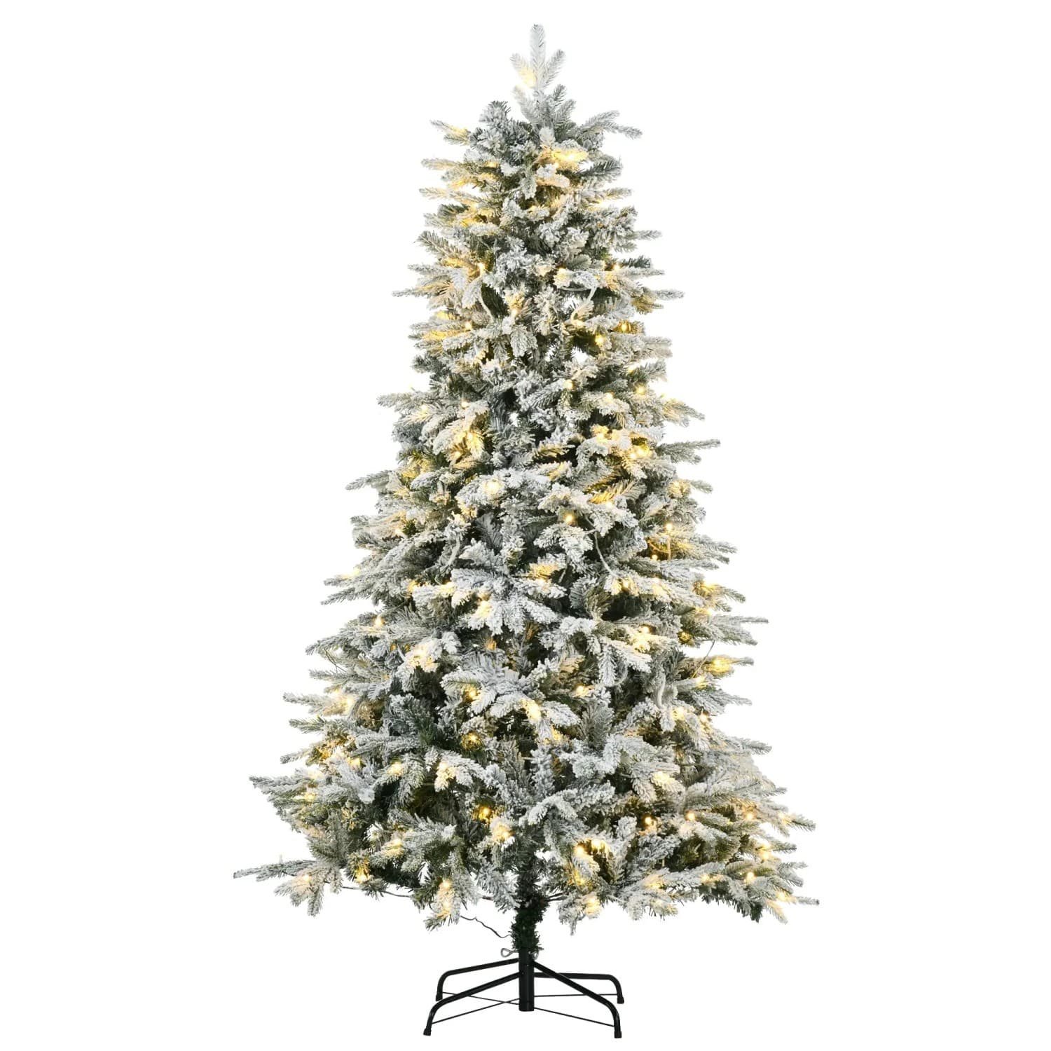 HOMCOM Künstlicher Weihnachtsbaum mit Leuchte 180 cm Kunsttanne mit Kunstschnee