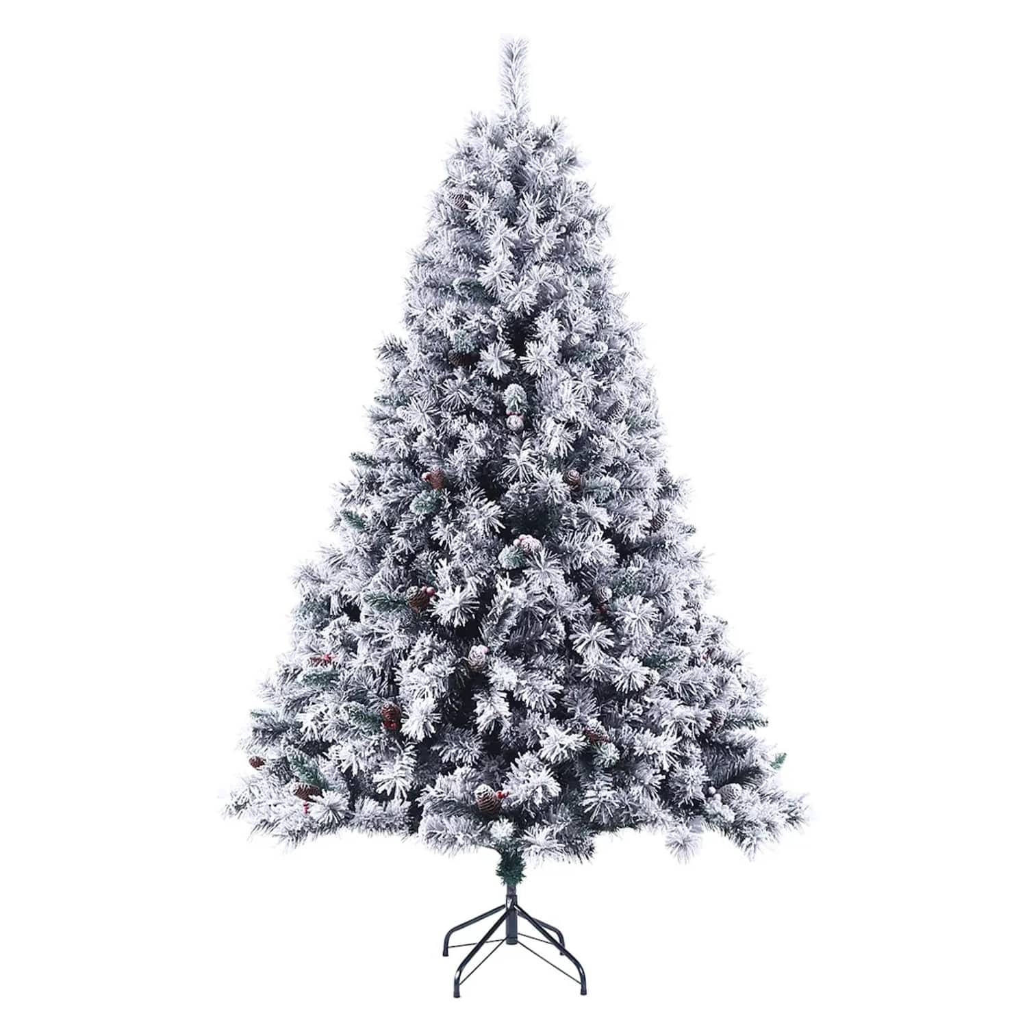 Svita Weihnachtsbaum Künstlich Schnee Mit Tannenzapfen Und Beeren 1017 Zweig-Spitzen Inkl. Ständer Luvi-Nadeln 210cm