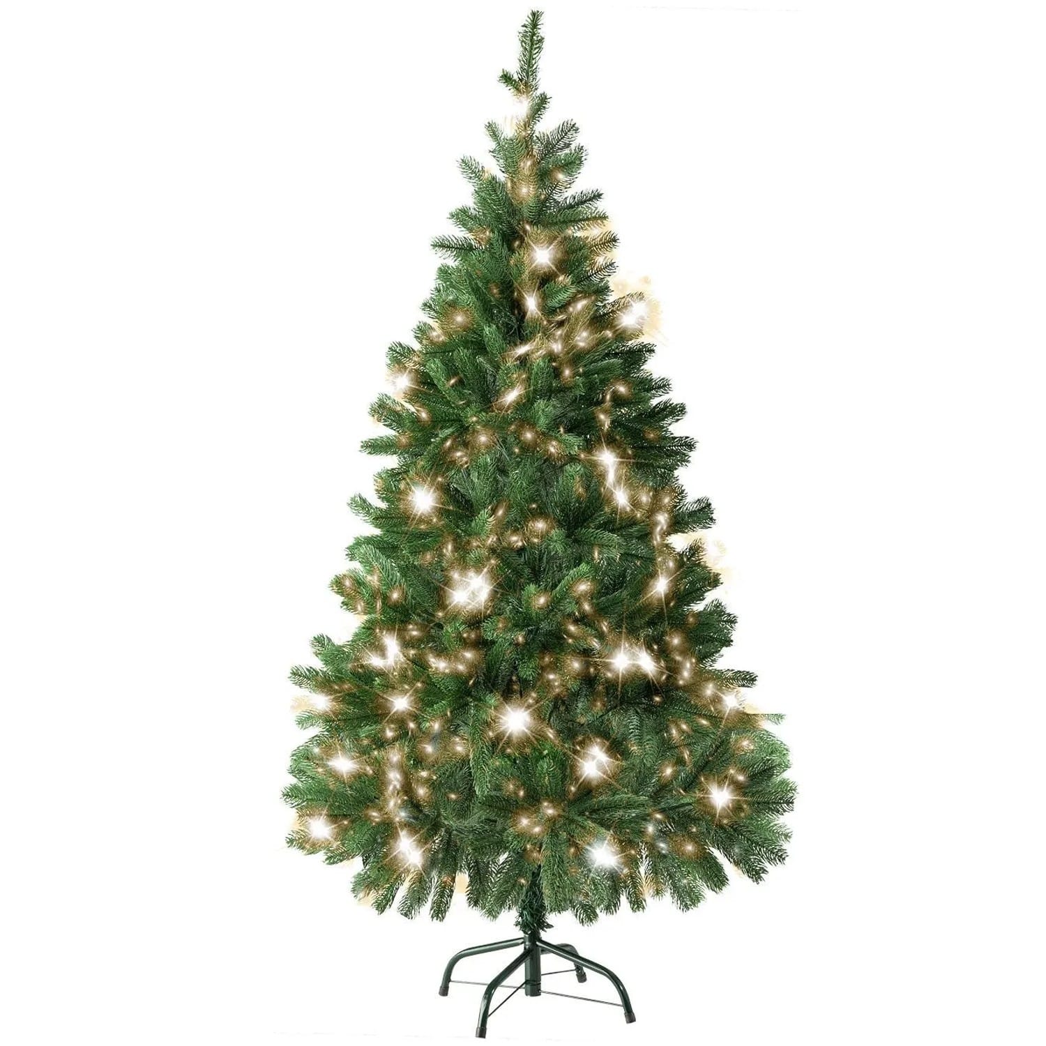Tectake Set Weihnachtsbaum Mit Lichterkette Künstlich Spritzguss Detailliert und Naturgetreu 80 x 80 x 140 cm Grün