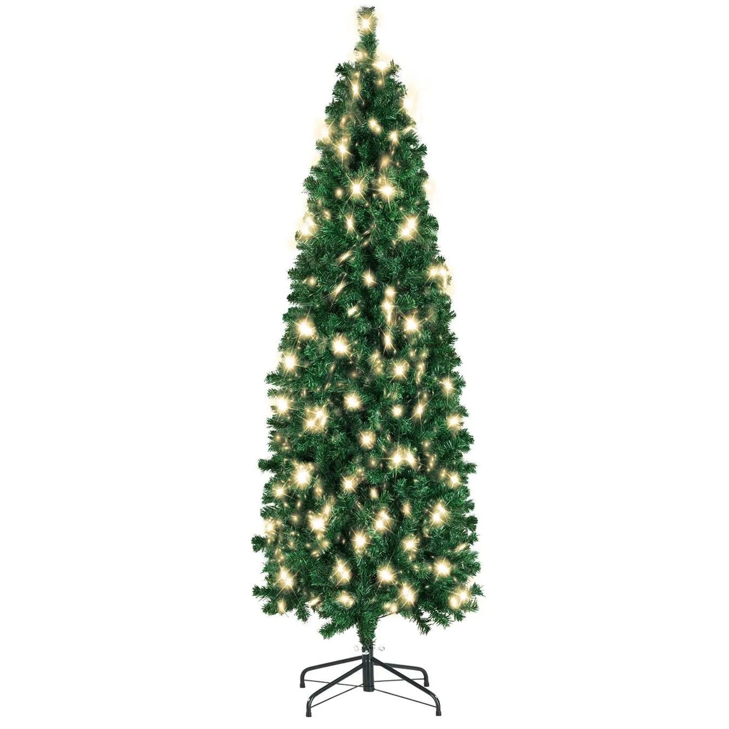 Tectake Set Weihnachtsbaum Mit Lichterkette Verschiedene Größen Künstlich In Grün Mit Dichten Nadeln Detailliert und Naturgetreu 65 x 65 x 150 cm