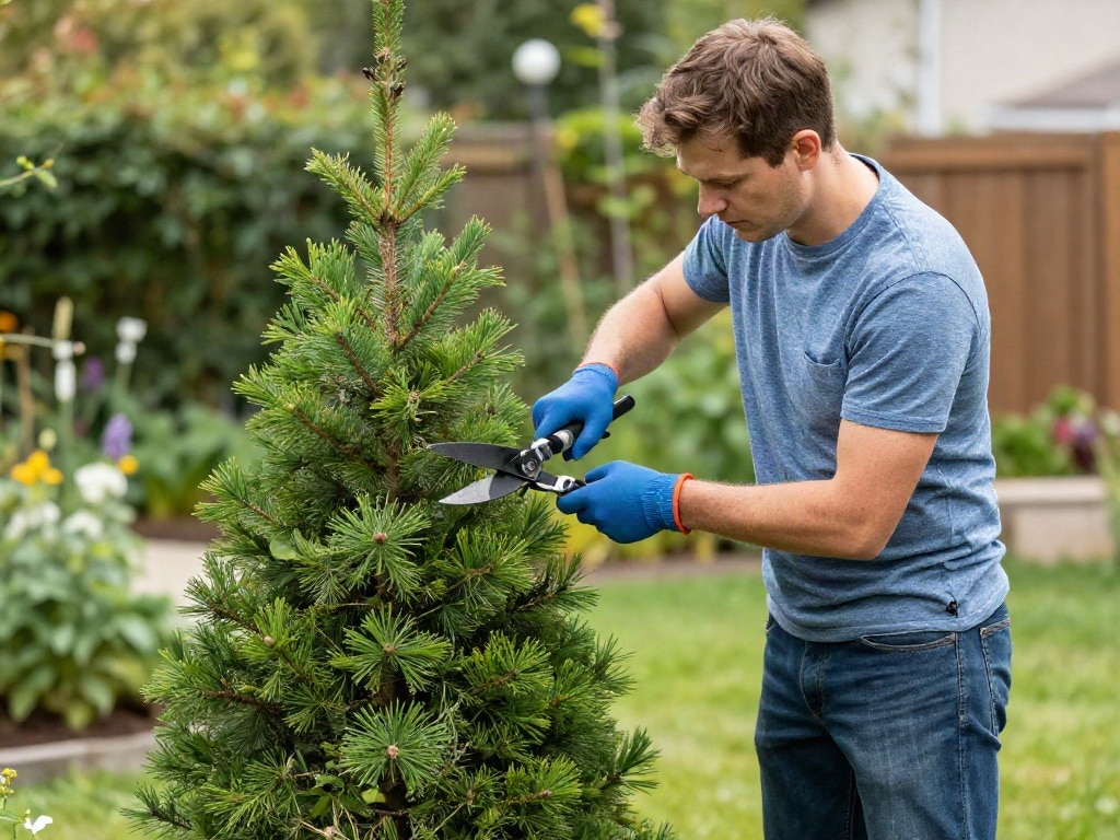 immergrüner Baum kleiner Garten