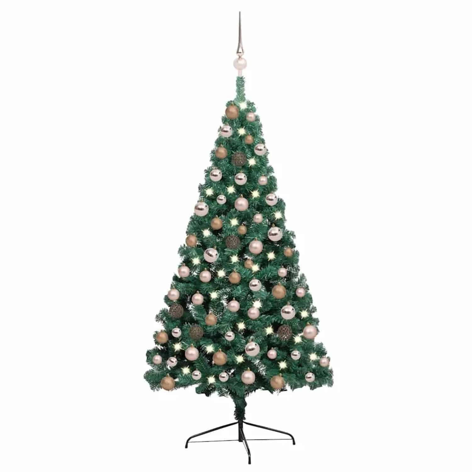 vidaXL Künstlicher Halb-Weihnachtsbaum mit Beleuchtung Kugeln Grün 120 cm 3077563
