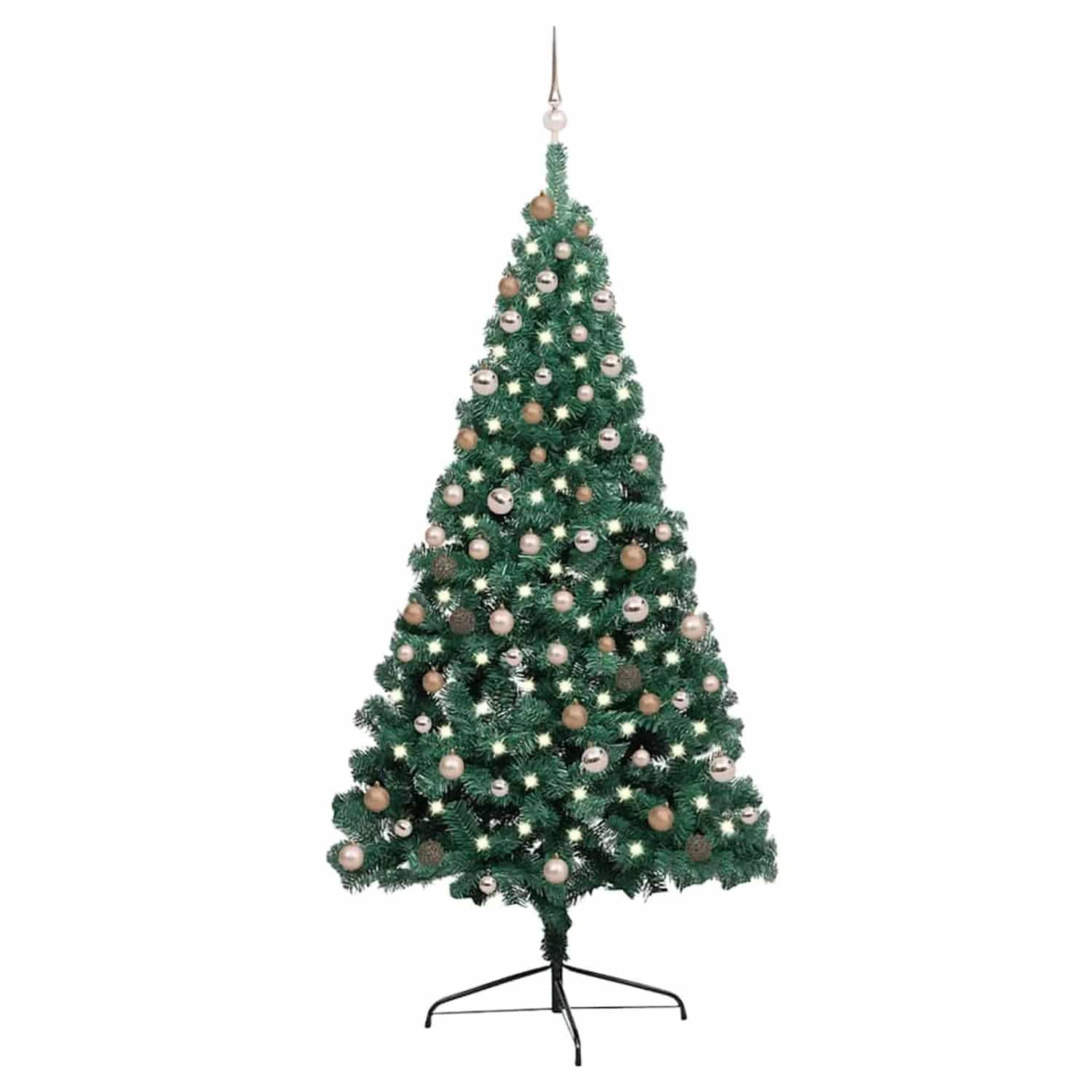 vidaXL Künstlicher Halb-Weihnachtsbaum mit Beleuchtung Kugeln Grün 210 cm 3077566