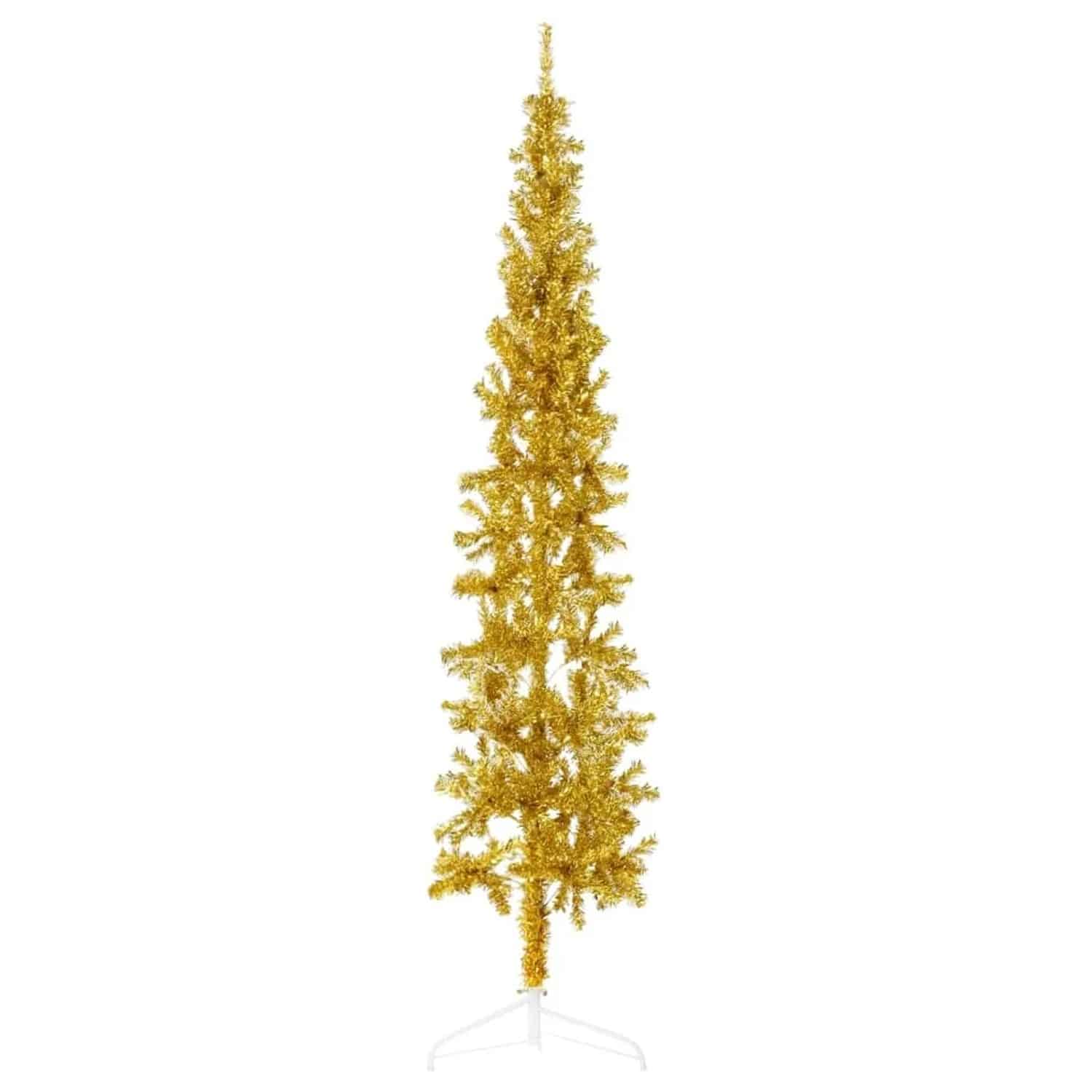 vidaXL Künstlicher Halb-Weihnachtsbaum mit Ständer Schlank Gold 180 cm