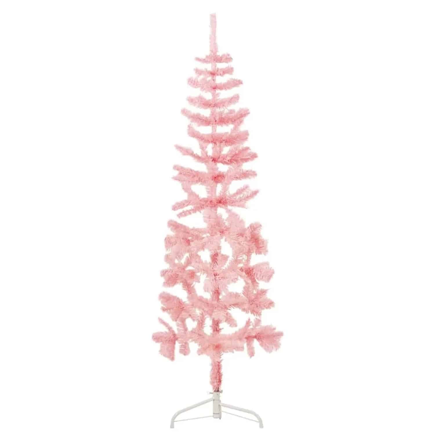 vidaXL Künstlicher Halb-Weihnachtsbaum mit Ständer Schlank Rosa 120 cm