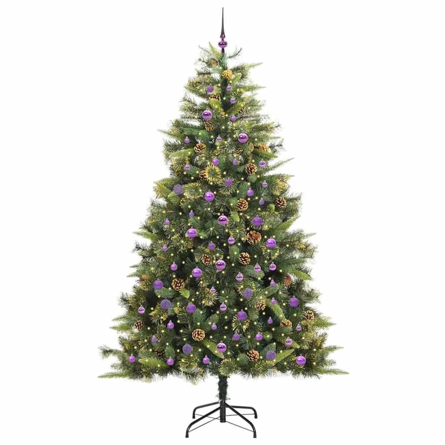 vidaXL Künstlicher Klapp-Weihnachtsbaum mit Tannenzapfen Grün 240 cm 3395113