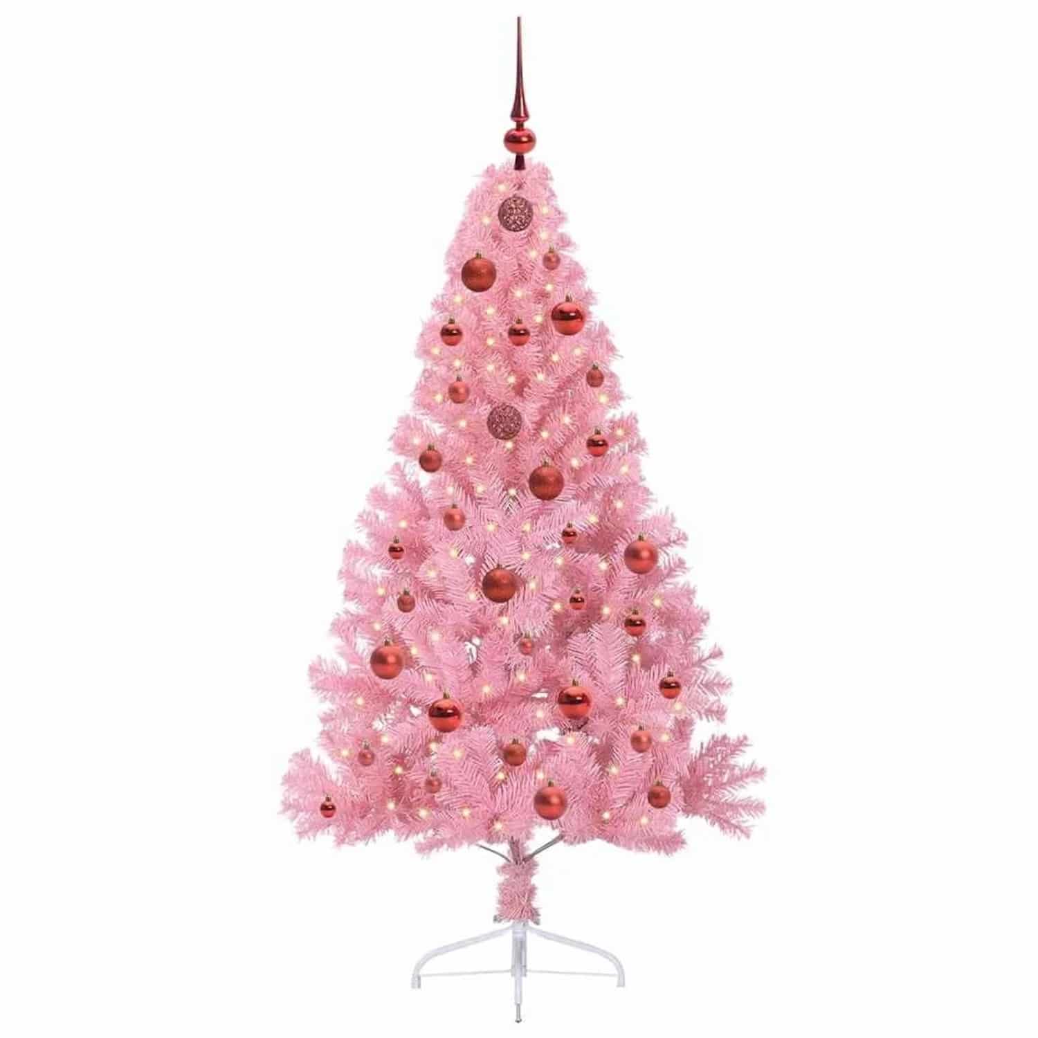 vidaXL Künstlicher Vorbeleuchteter Weihnachtsbaum Rosa 150 cm PVC 3397063