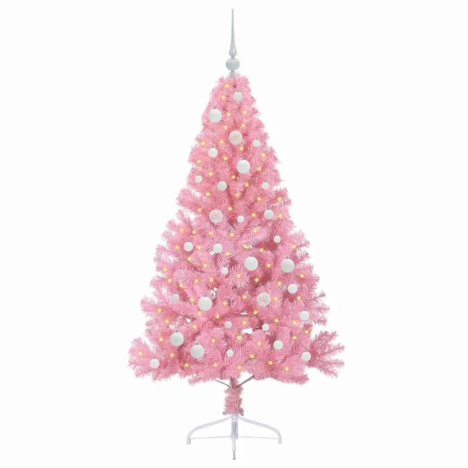 vidaXL Künstlicher Vorbeleuchteter Weihnachtsbaum Rosa 150 cm PVC 3397066
