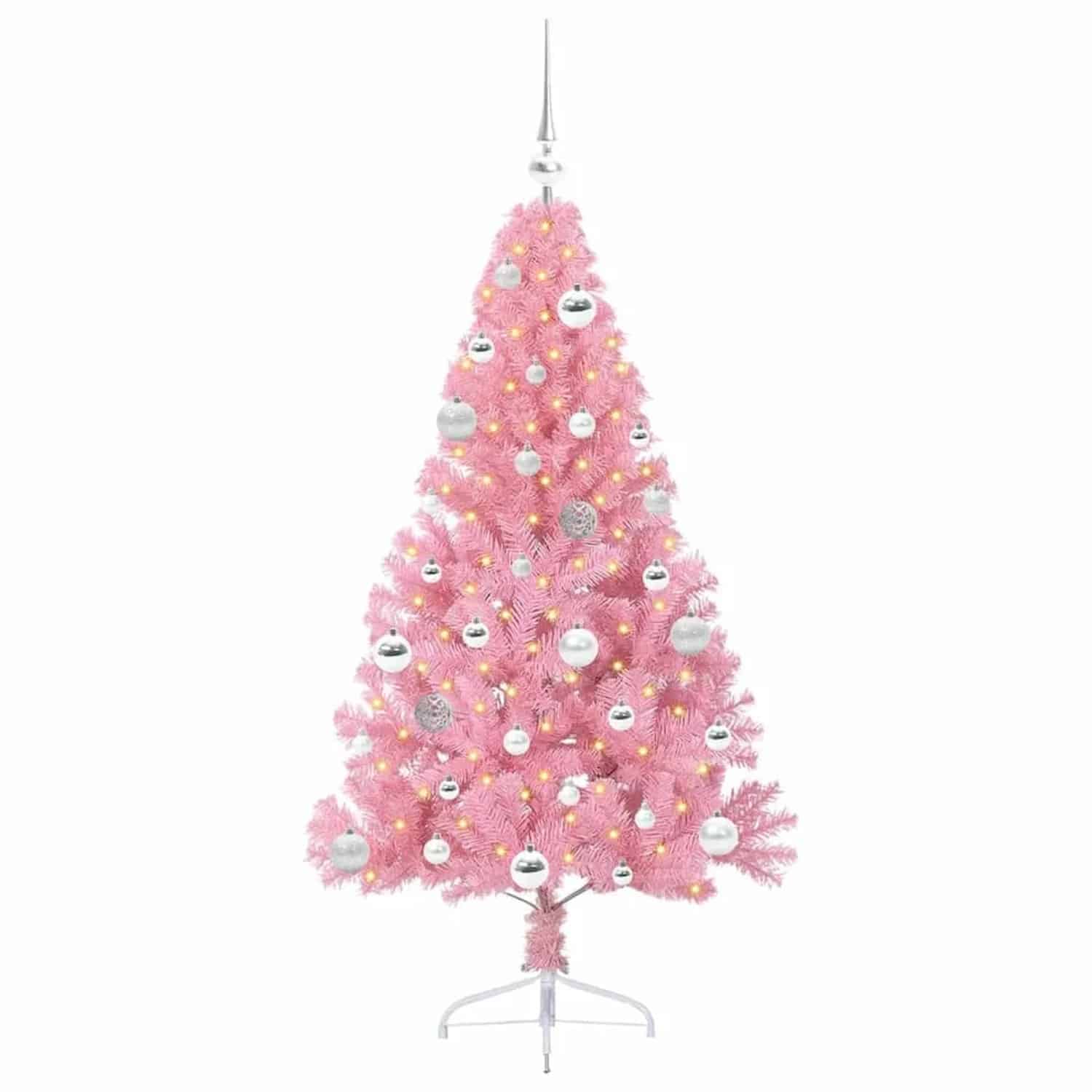 vidaXL Künstlicher Vorbeleuchteter Weihnachtsbaum Rosa 150 cm PVC 3397068
