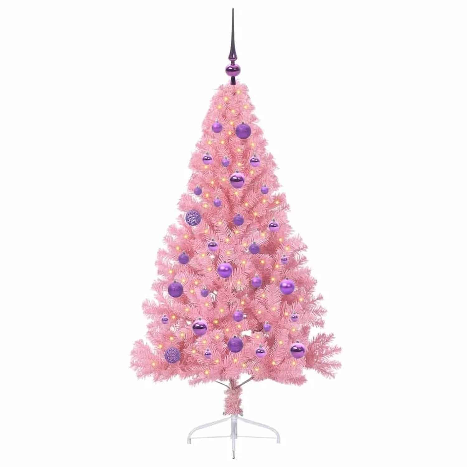 vidaXL Künstlicher Vorbeleuchteter Weihnachtsbaum Rosa 150 cm PVC 3397069