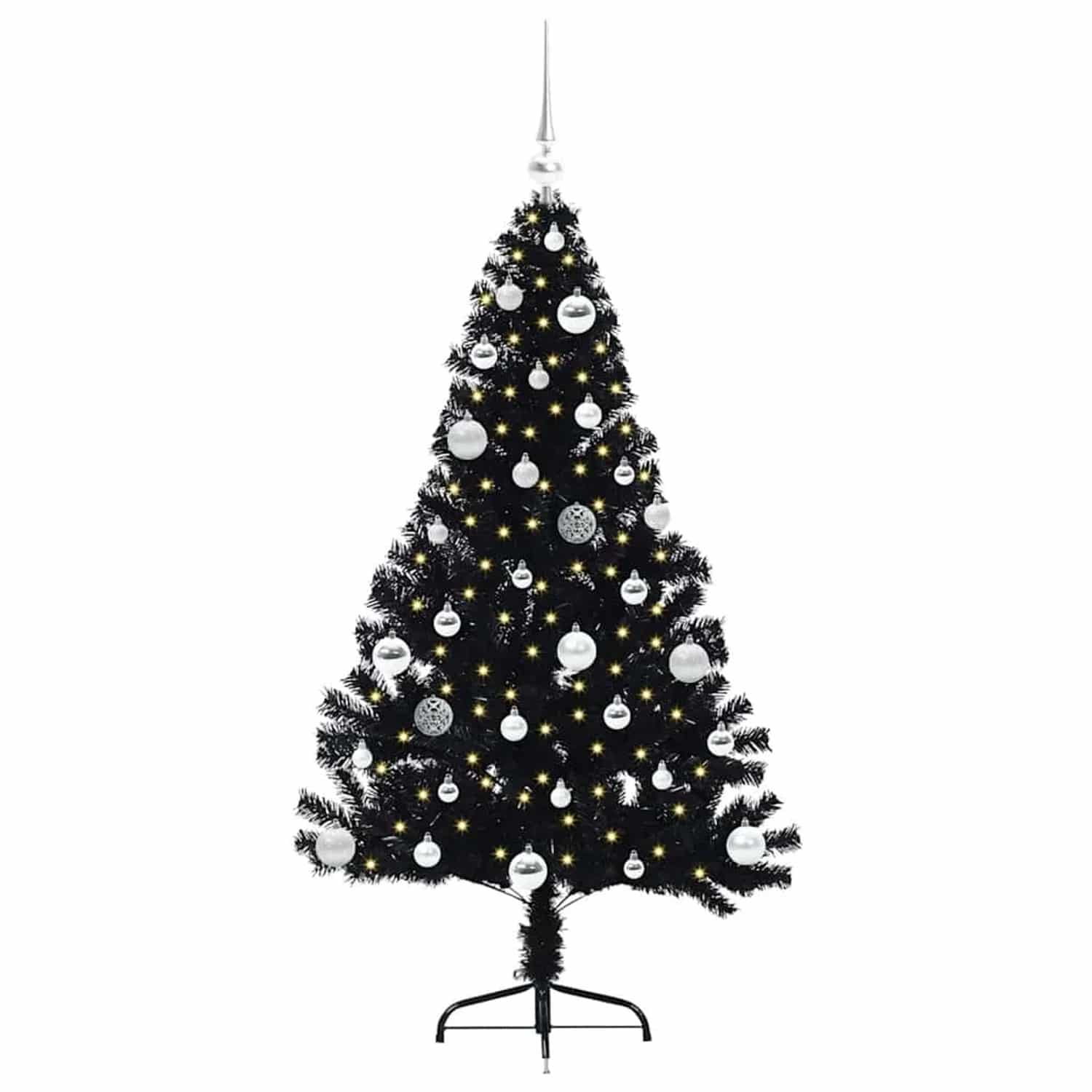 vidaXL Künstlicher Vorbeleuchteter Weihnachtsbaum Schwarz 150 cm PVC 3397133