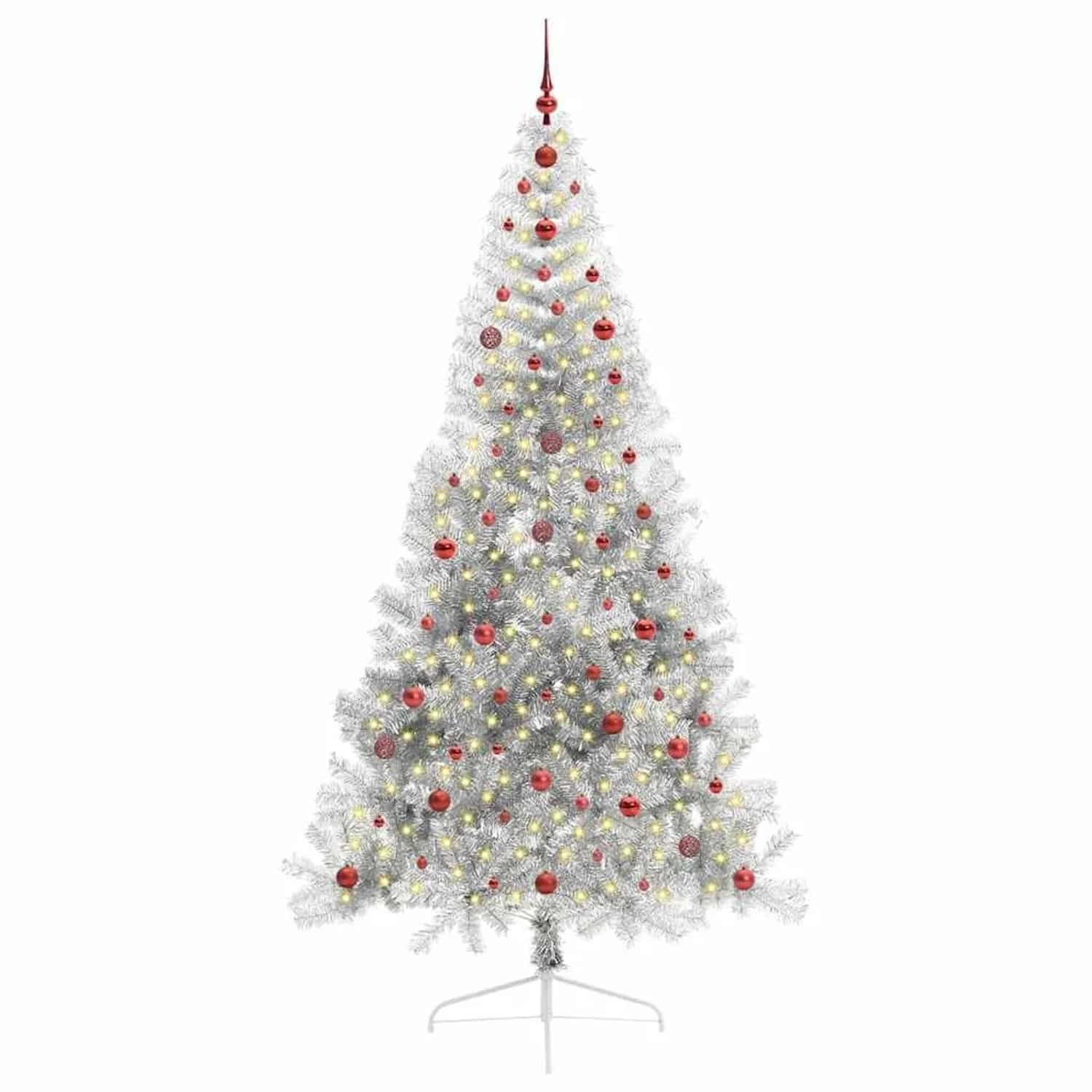 vidaXL Künstlicher Vorbeleuchteter Weihnachtsbaum Silber 240 cm 3397232