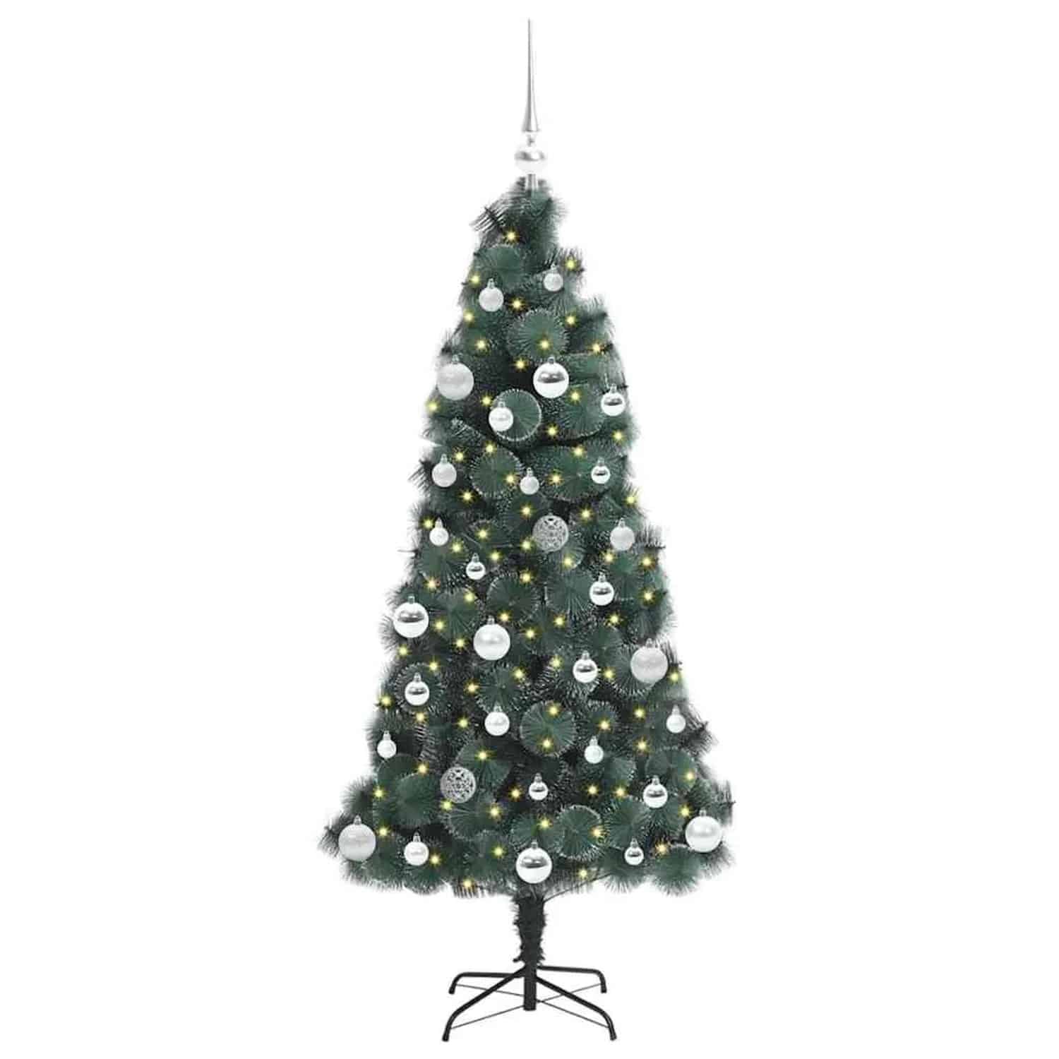 vidaXL Künstlicher Vorbeleuchteter Weihnachtsbaum mit Kugelset 150 cm 3396158