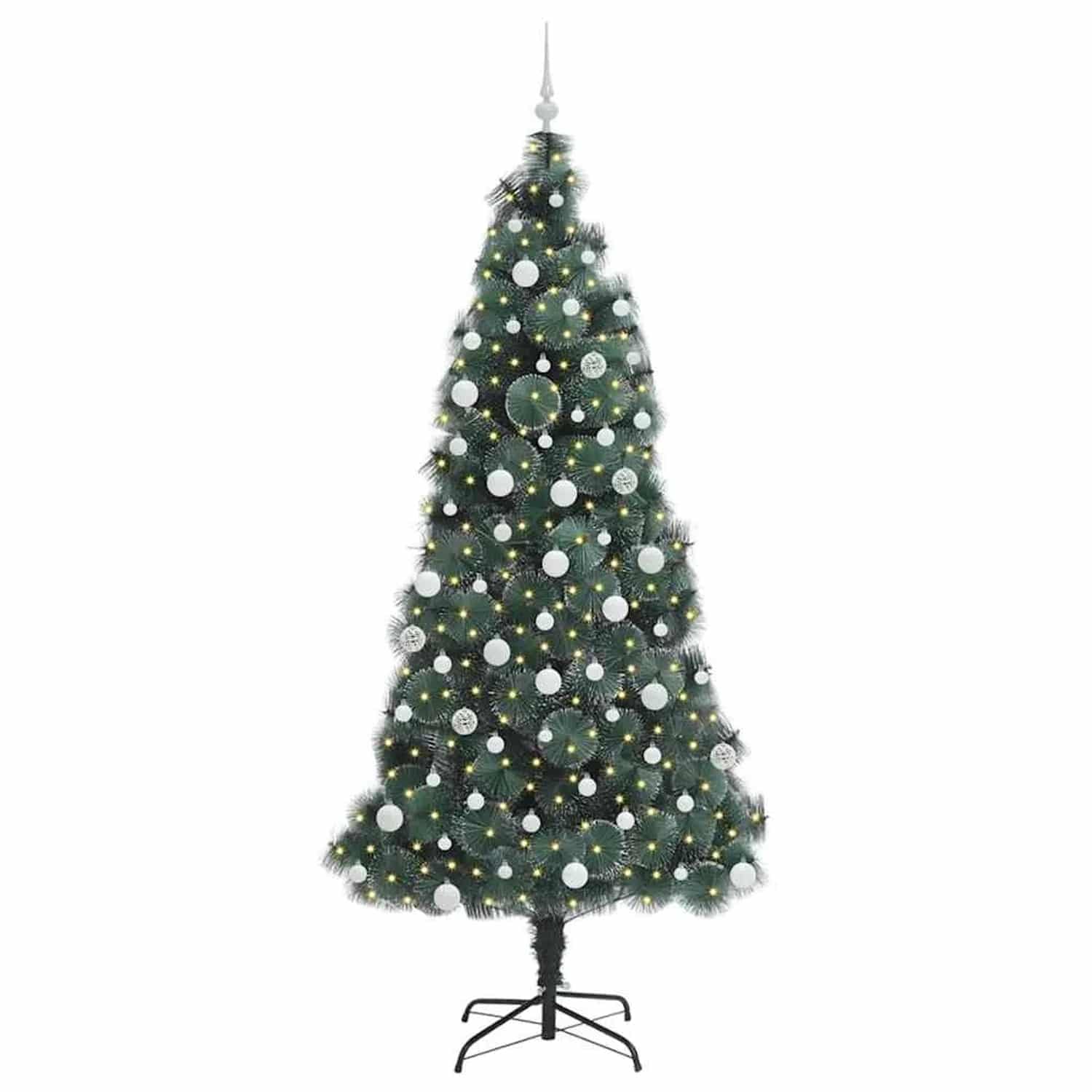 vidaXL Künstlicher Vorbeleuchteter Weihnachtsbaum mit Kugelset 210 cm 3396181