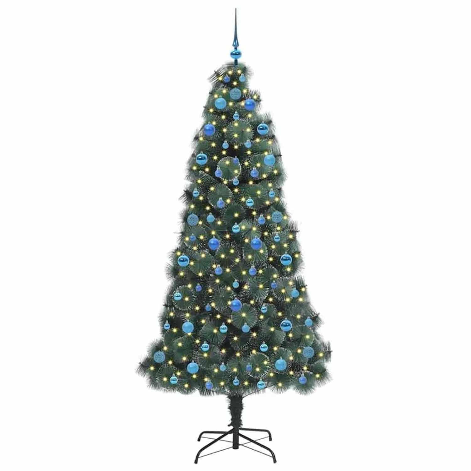 vidaXL Künstlicher Vorbeleuchteter Weihnachtsbaum mit Kugelset 210 cm 3396185