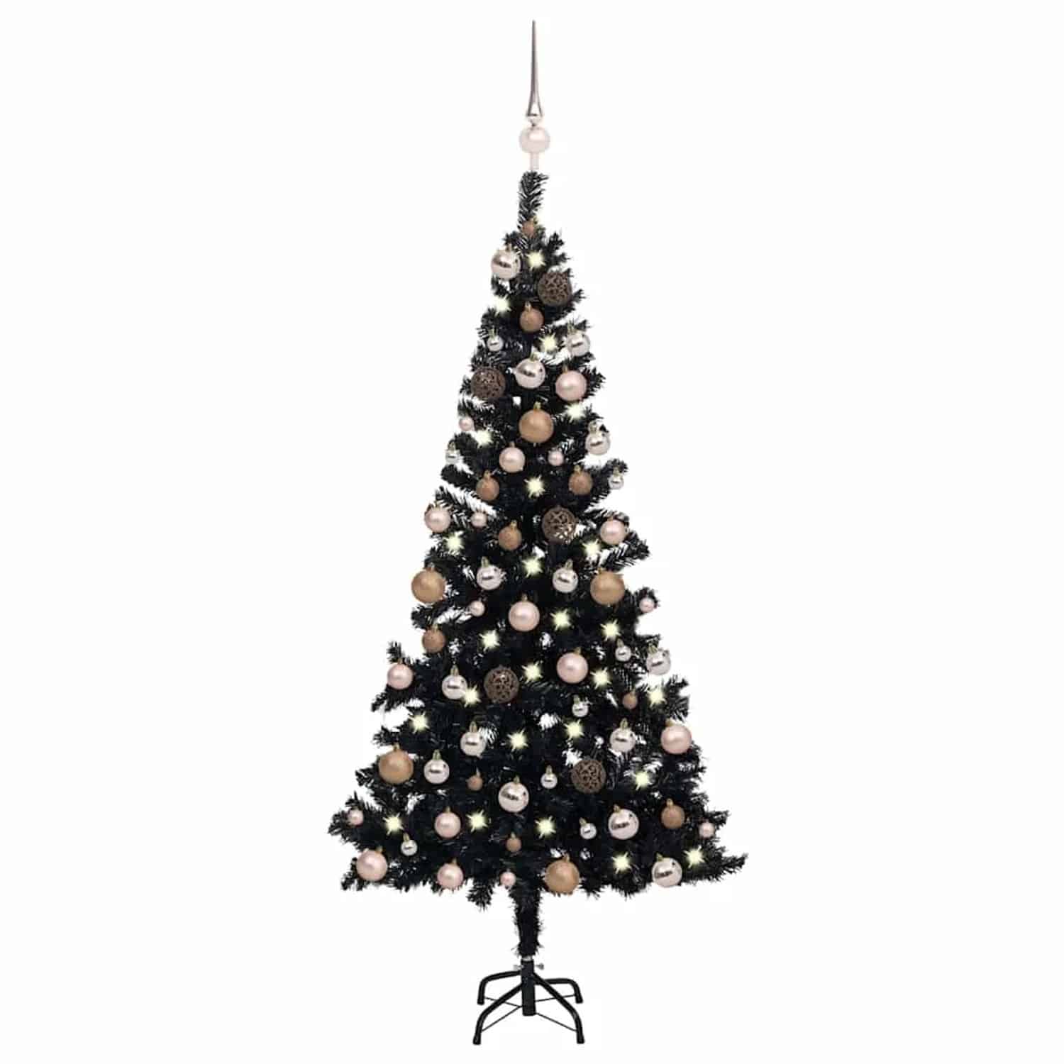 vidaXL Künstlicher Weihnachtsbaum Beleuchtung & Kugeln Schwarz 120 cm 3077588