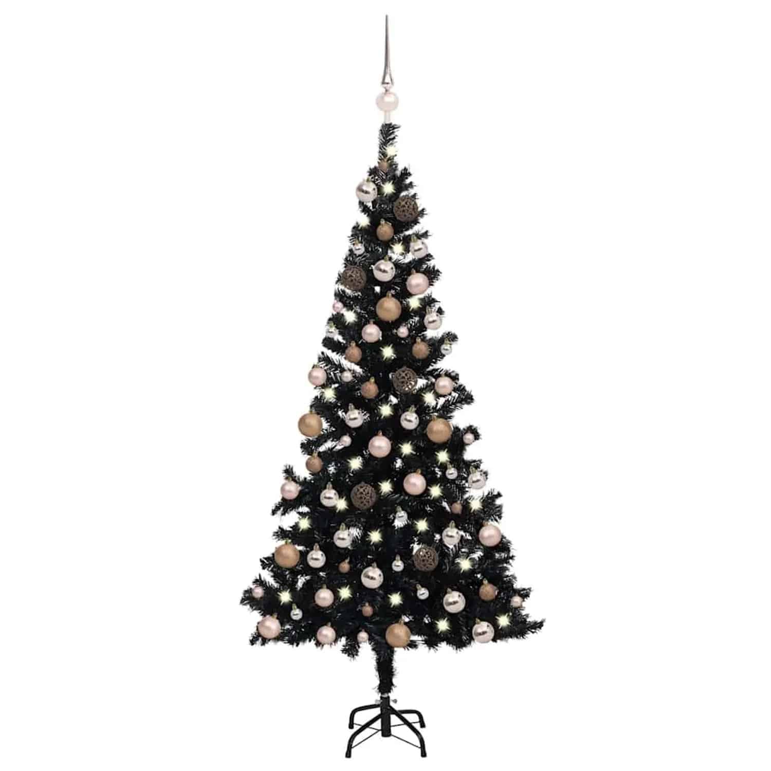 vidaXL Künstlicher Weihnachtsbaum Beleuchtung & Kugeln Schwarz 180 cm 3077590