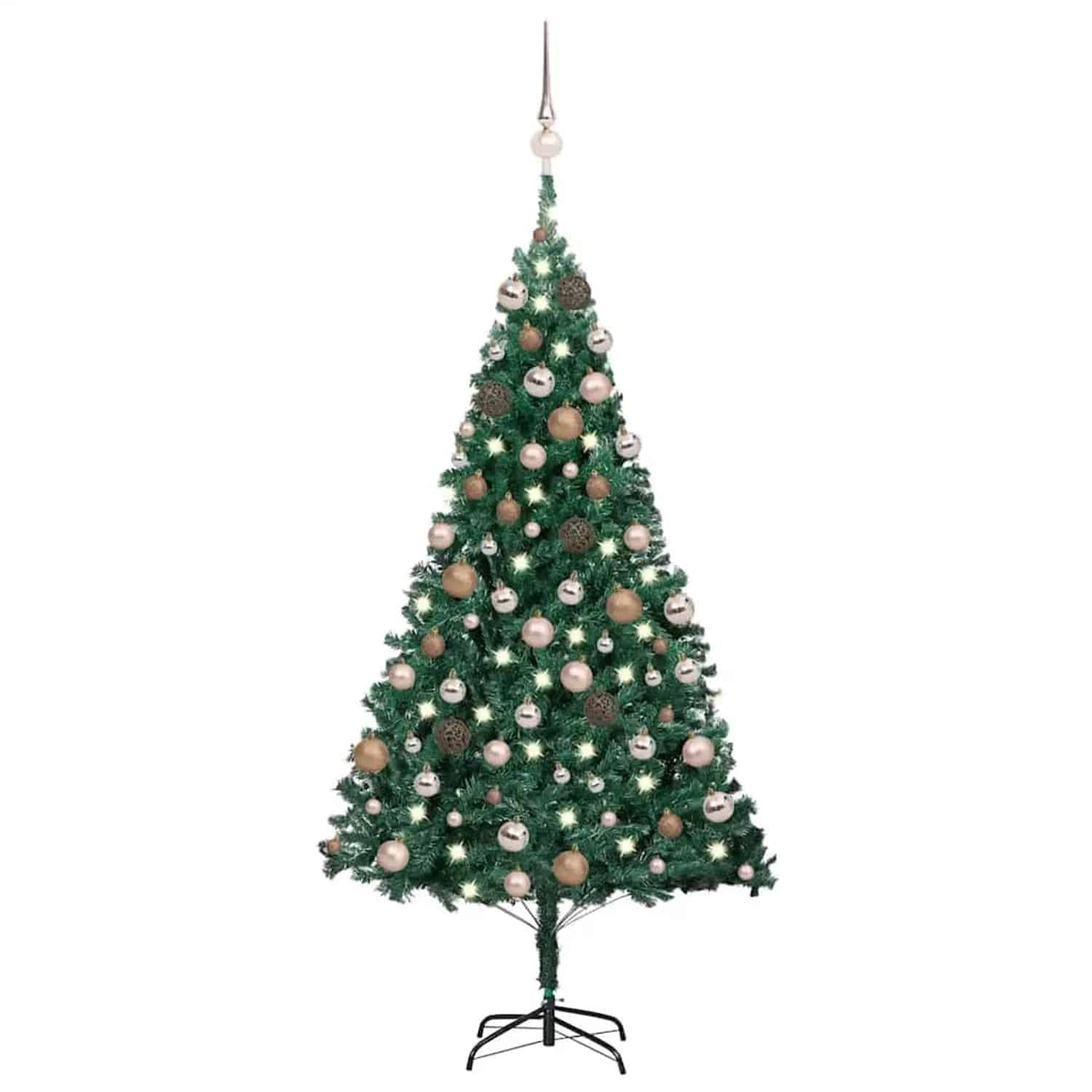 vidaXL Künstlicher Weihnachtsbaum mit Beleuchtung & Kugeln Grün 150 cm 3077621