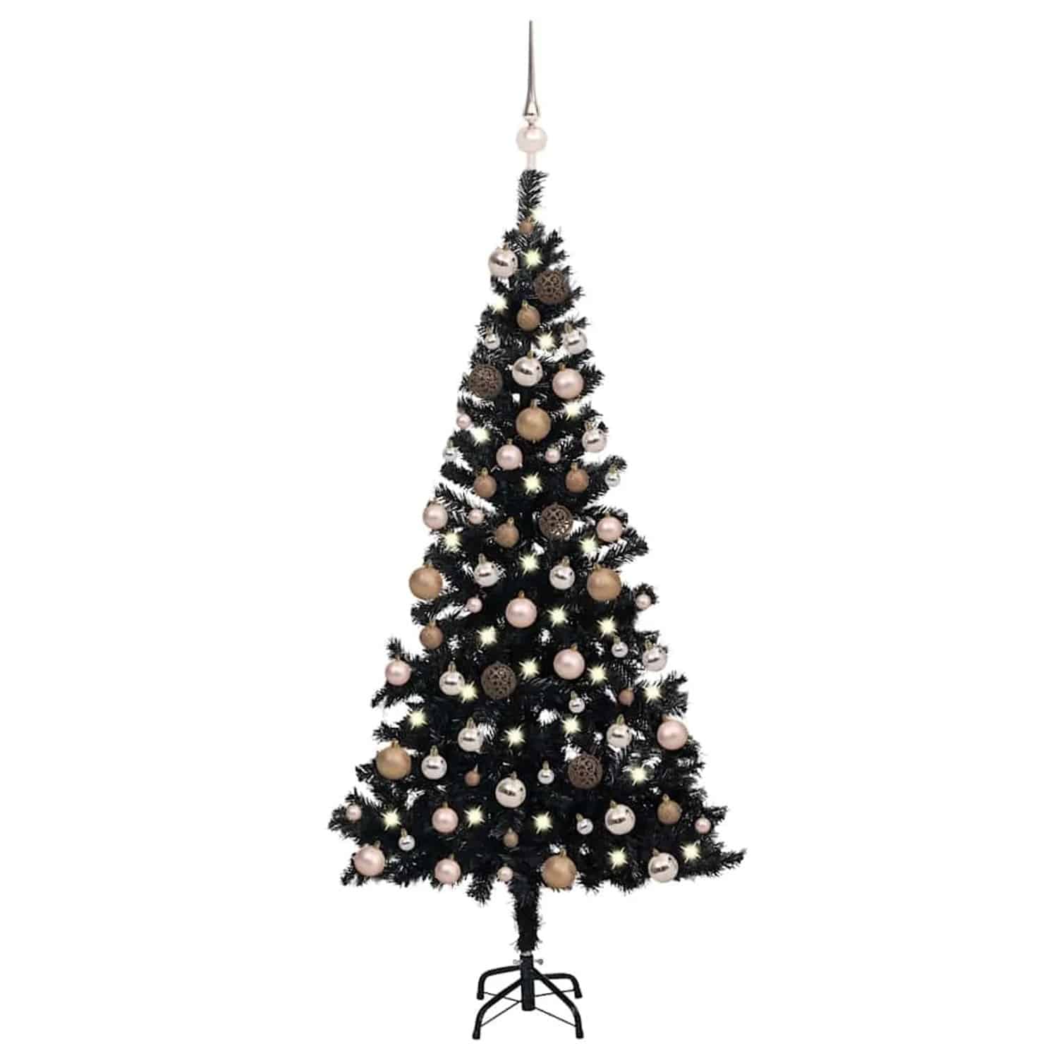 vidaXL Künstlicher Weihnachtsbaum mit Beleuchtung & Kugeln Schwarz 150 cm 3077589