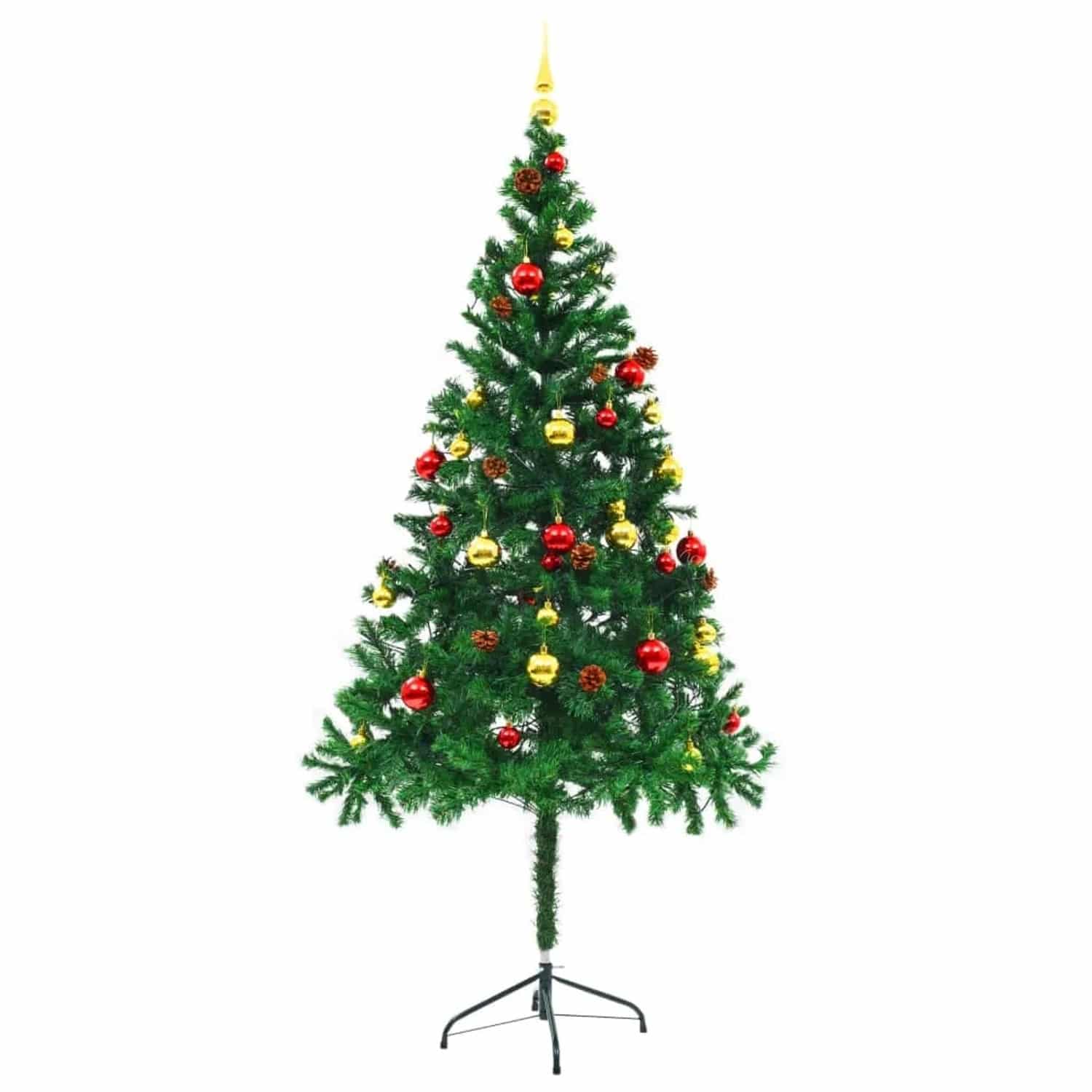 vidaXL Künstlicher Weihnachtsbaum mit Kugeln und LEDs Grün 180 cm