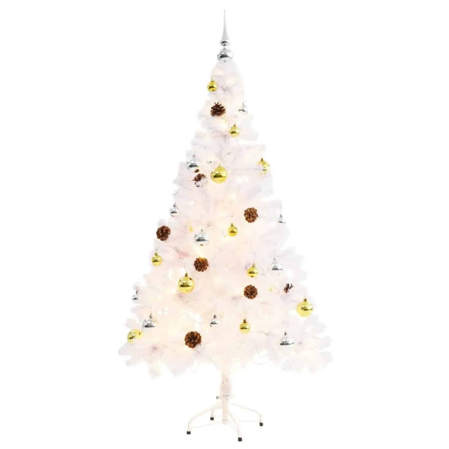 vidaXL Künstlicher Weihnachtsbaum mit Kugeln und LEDs Weiß 150 cm