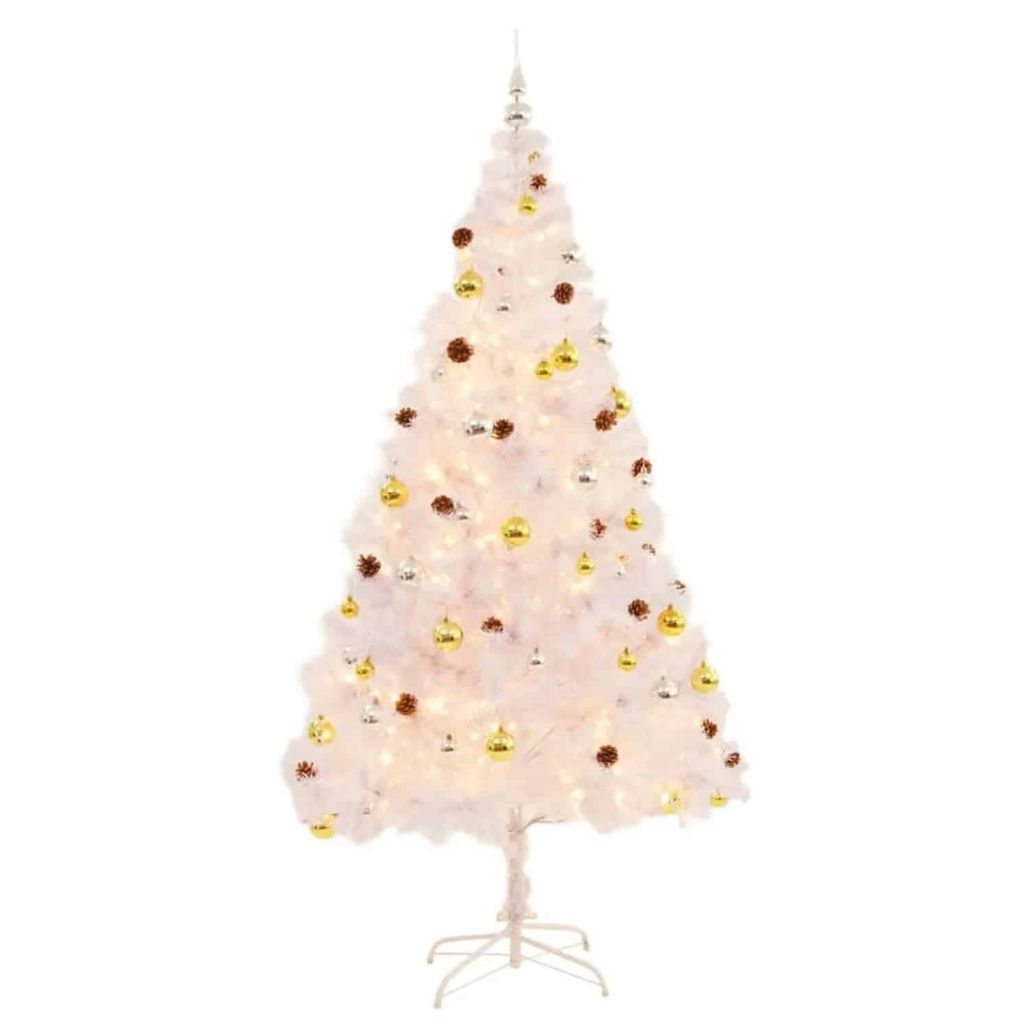 vidaXL Künstlicher Weihnachtsbaum mit Kugeln und LEDs Weiß 210 cm