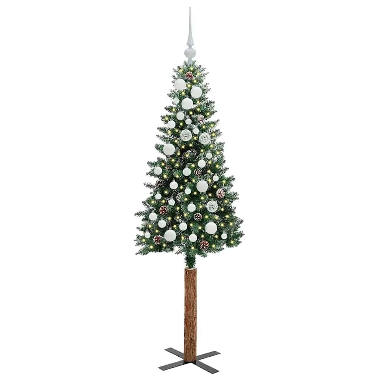 vidaXL Schlanker Weihnachtsbaum mit 150 LEDs Grün und Weiß 150 cm 3394889