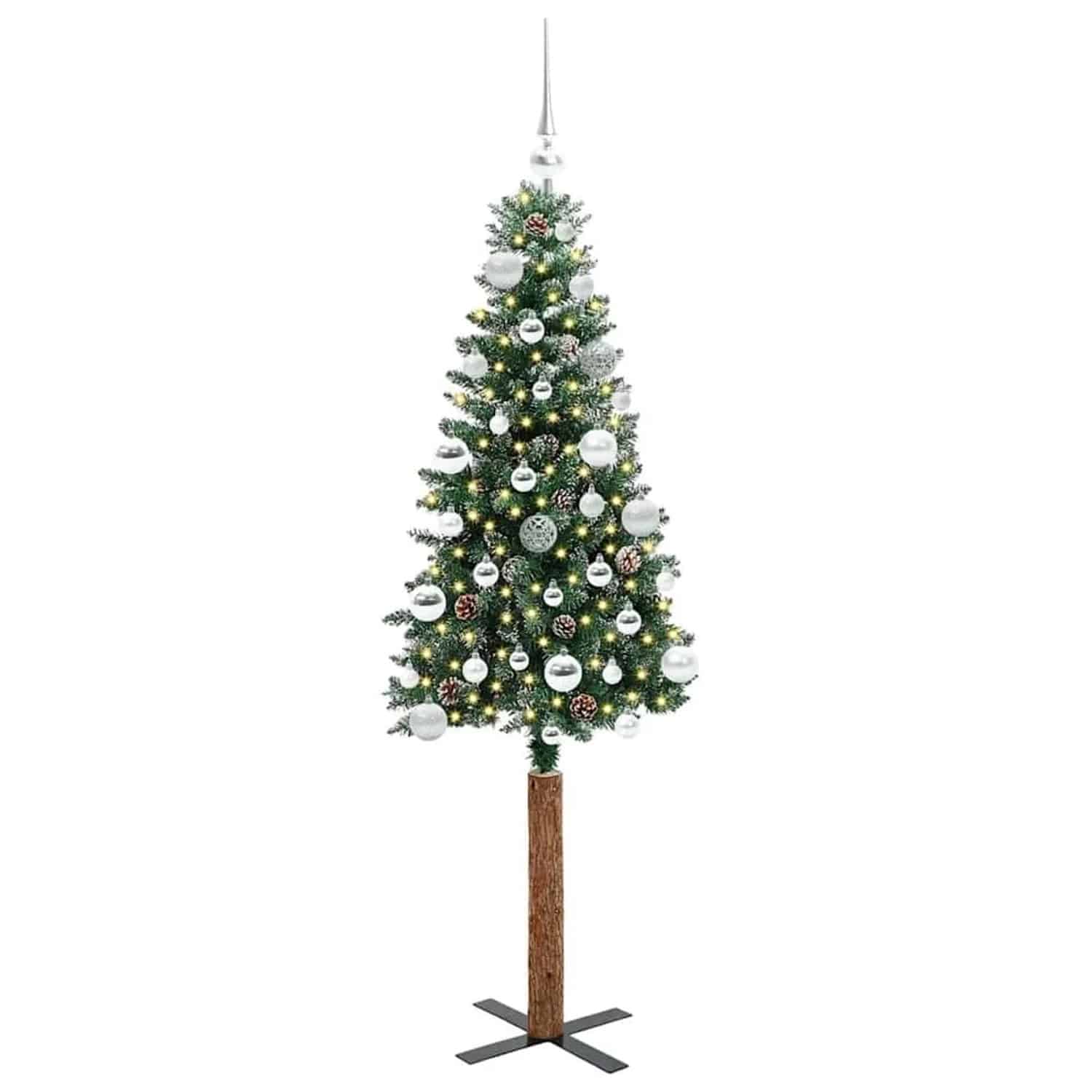 vidaXL Schlanker Weihnachtsbaum mit 150 LEDs Grün und Weiß 150 cm 3394891