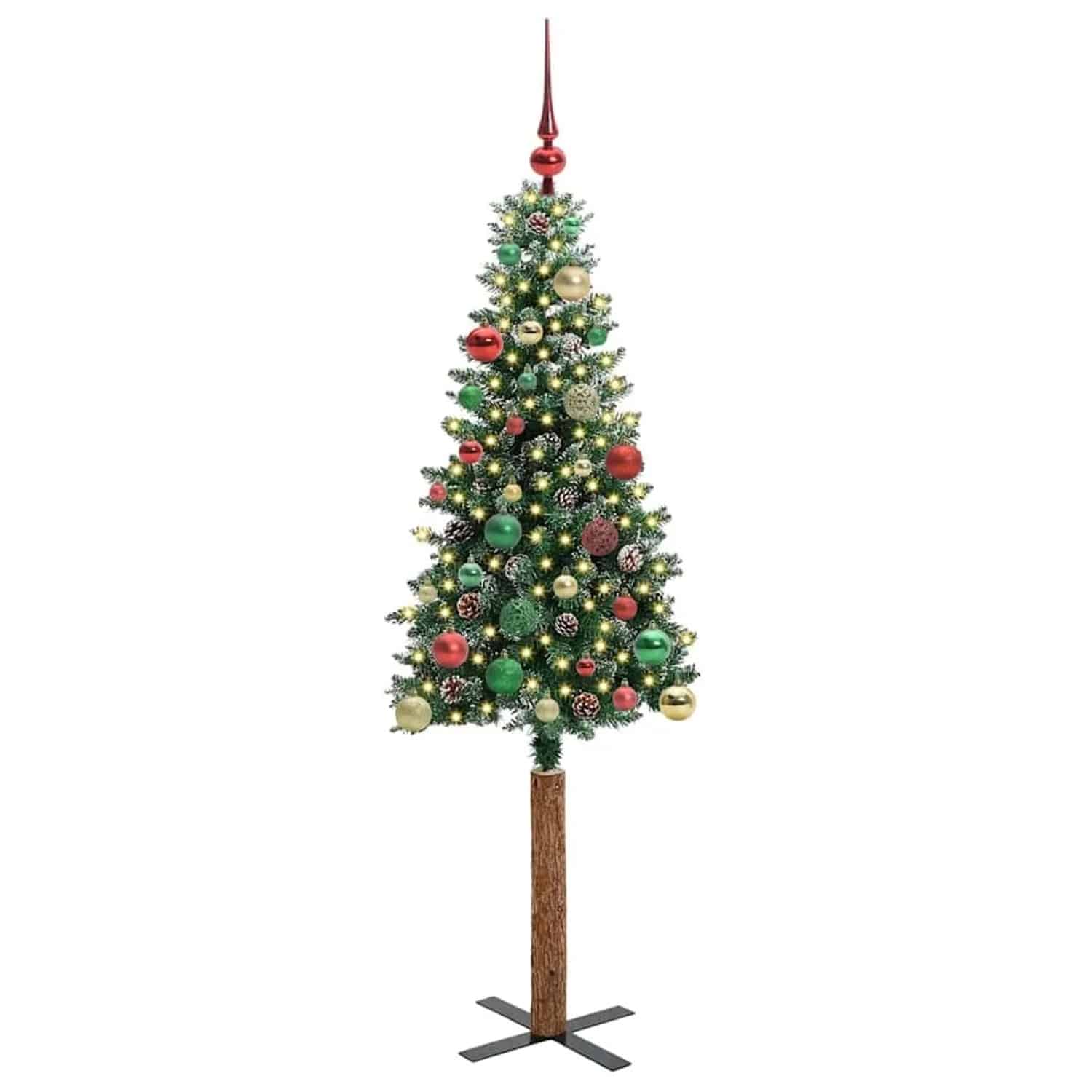 vidaXL Schlanker Weihnachtsbaum mit 150 LEDs Grün und Weiß 150 cm 3394894