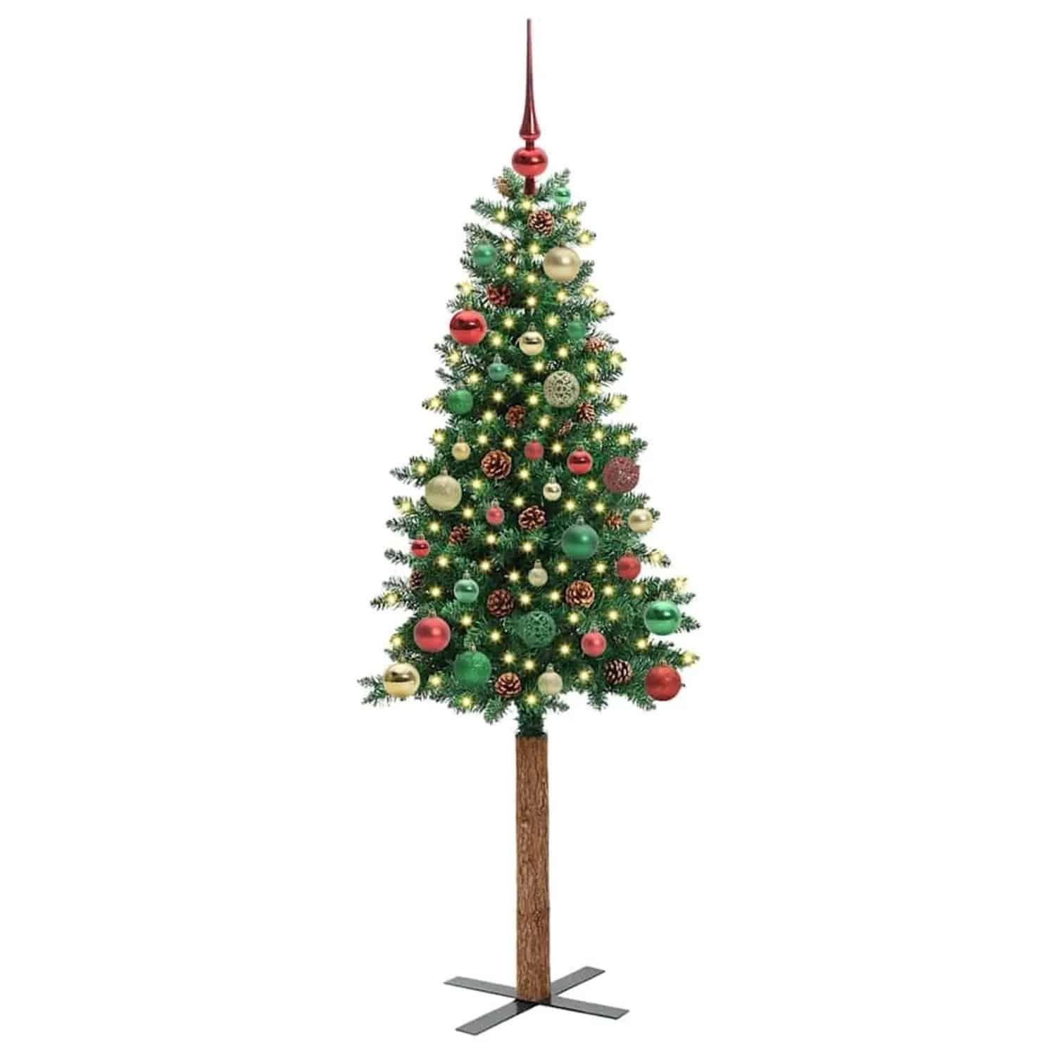 vidaXL Schlanker Weihnachtsbaum mit 150 LEDs mit Ständer Grün 150 cm 3394859