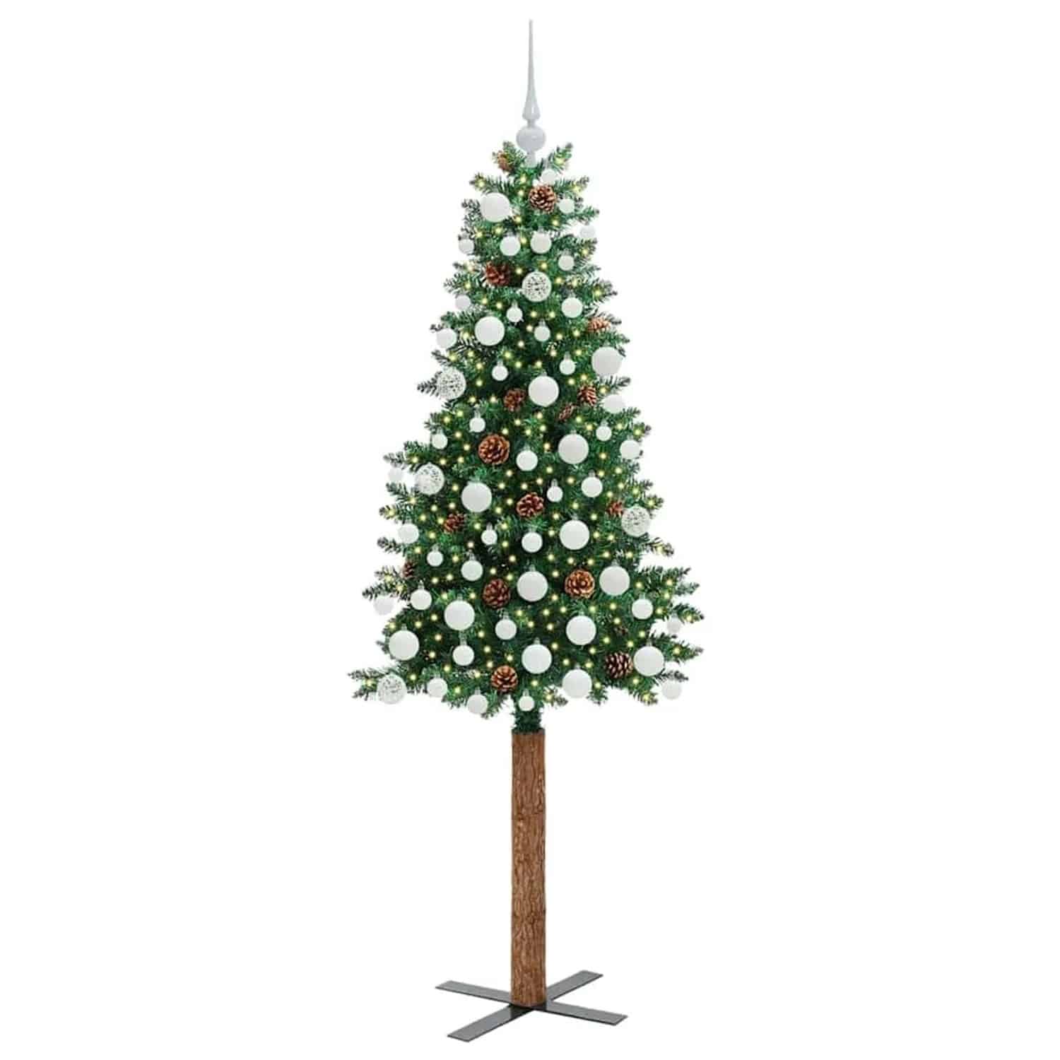 vidaXL Schlanker Weihnachtsbaum mit 300 LEDs mit Ständer Grün 180 cm 3394867