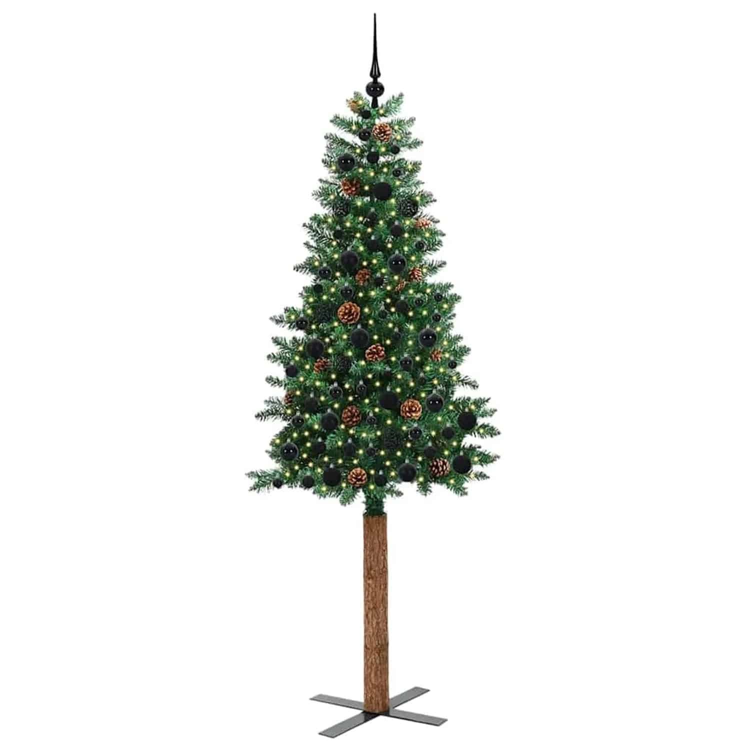 vidaXL Schlanker Weihnachtsbaum mit 300 LEDs mit Ständer Grün 210 cm 3394878