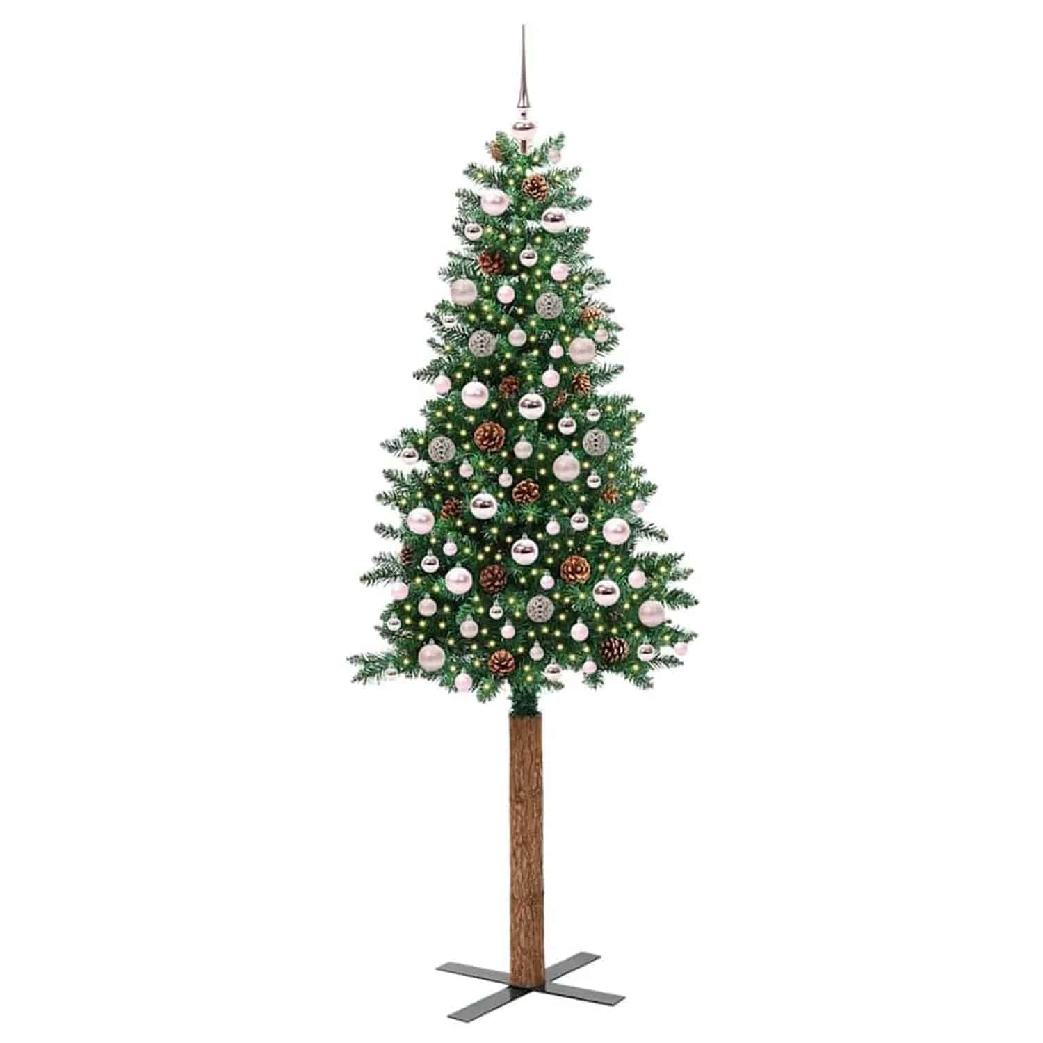 vidaXL Schlanker Weihnachtsbaum mit 300 LEDs mit Ständer Grün 210 cm 3394879