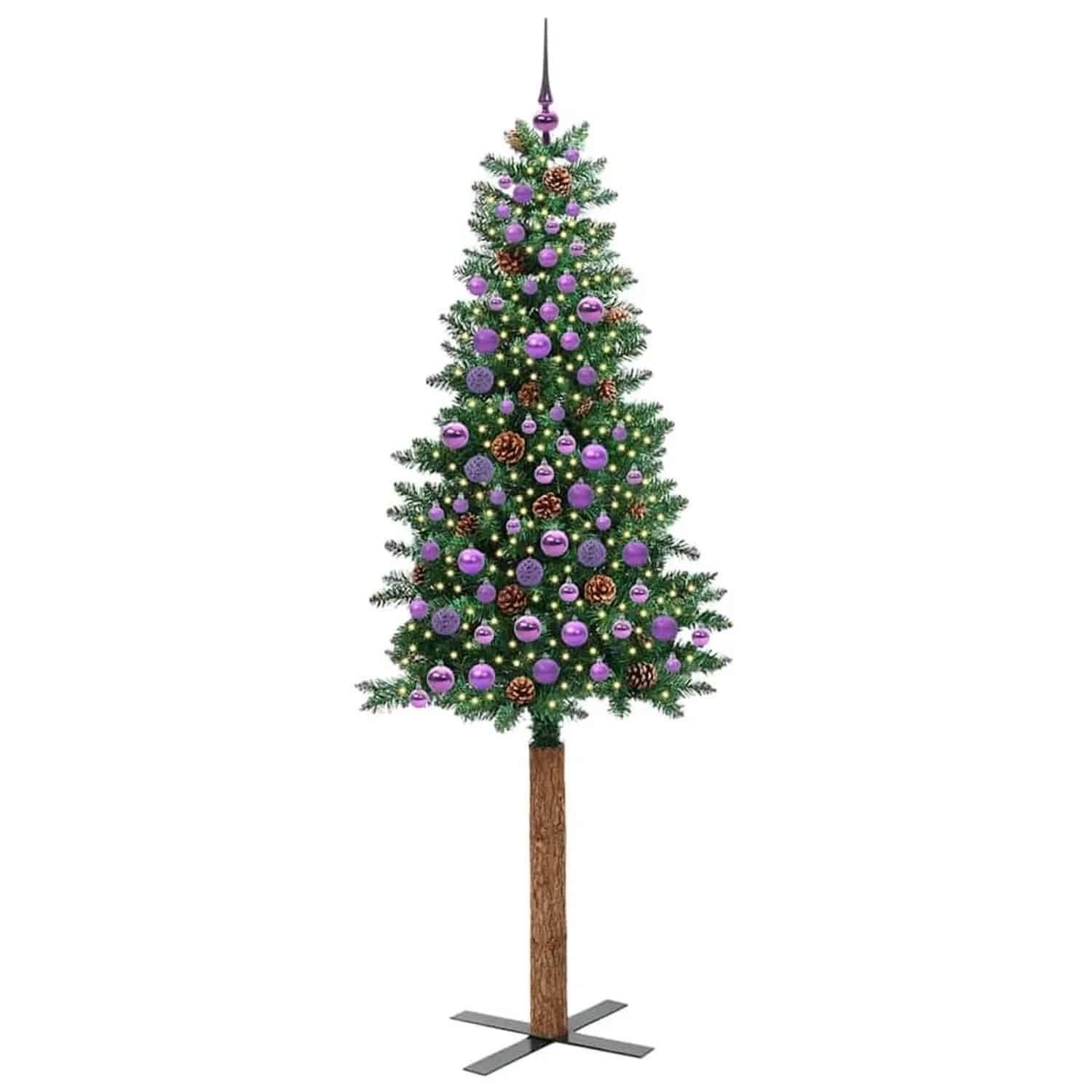 vidaXL Schlanker Weihnachtsbaum mit 300 LEDs mit Ständer Grün 210 cm 3394883