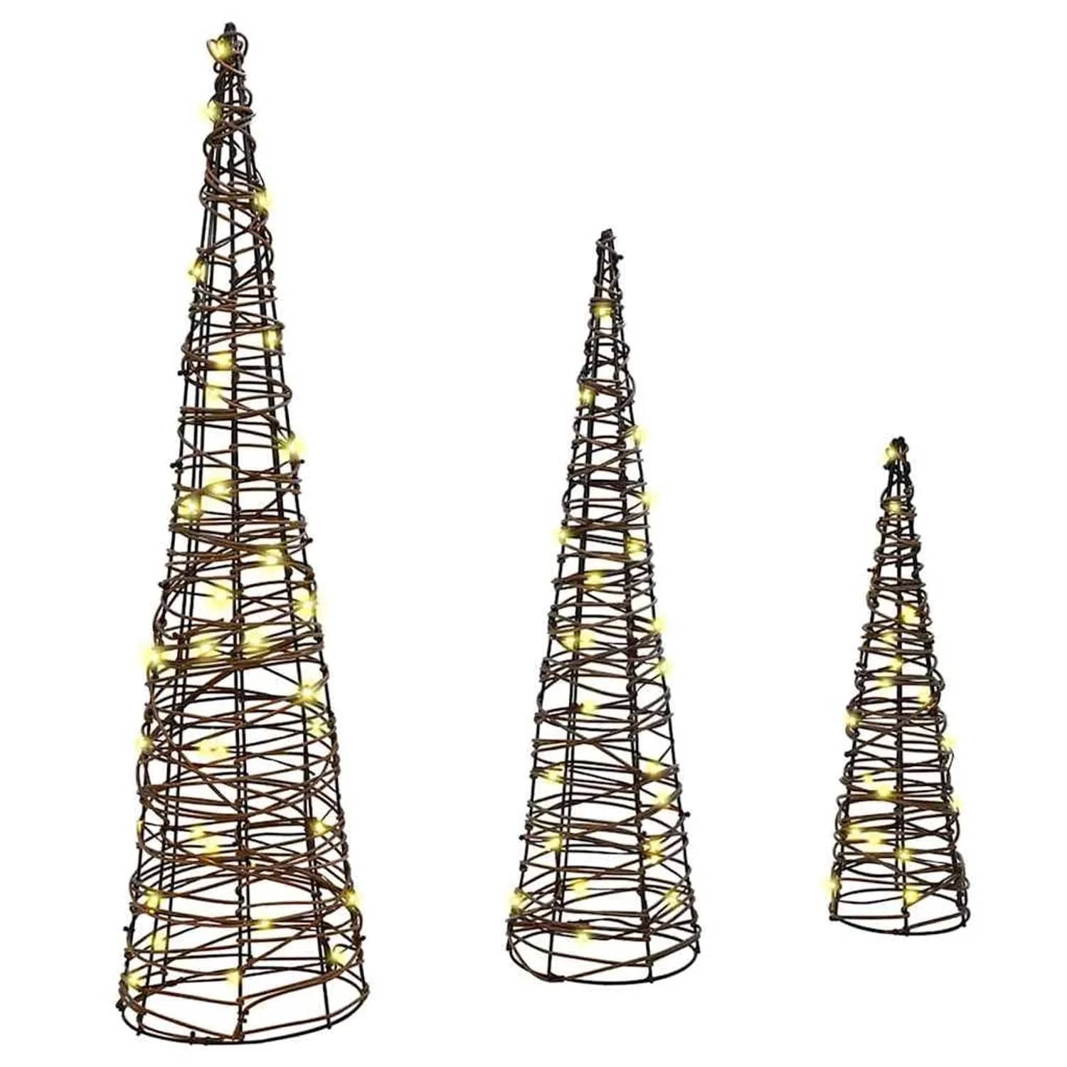 vidaXL Weihnachtsbaum 3 Stk Warmweiß 20 x 20 x 80 cm Rattan 42019021