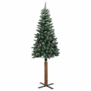 vidaXL Weihnachtsbaum Schlank mit Echtholz und Schnee Grün 150 cm 320960