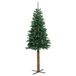 vidaXL Weihnachtsbaum Schlank mit Echtholz und Zapfen Grün 150 cm PVC 320957
