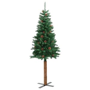vidaXL Weihnachtsbaum Schlank mit Echtholz und Zapfen Grün 180 cm PVC 320958