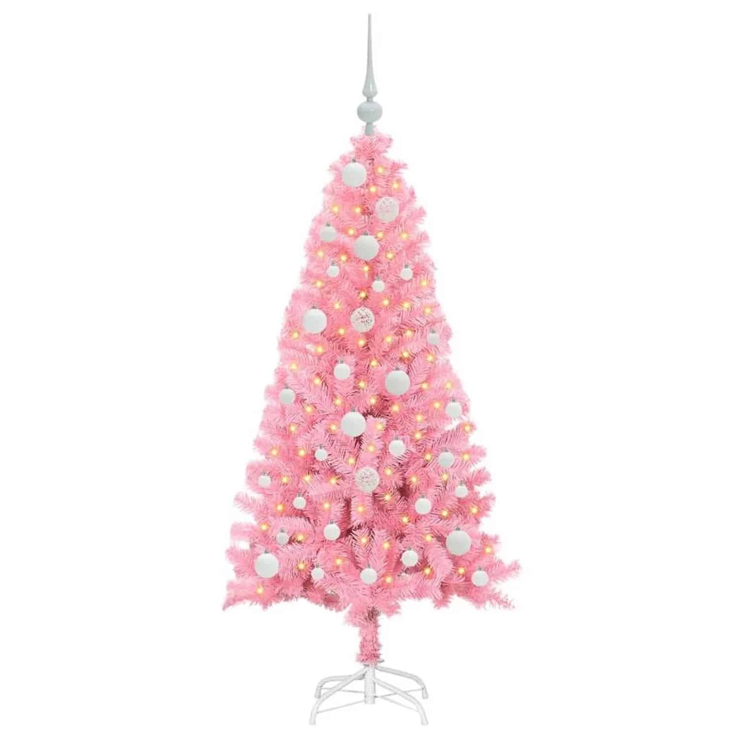 vidaXL Weihnachtsbaum mit 150 LEDs mit Ständer Rosa 120 cm PVC 3396410