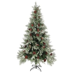 vidaXL Weihnachtsbaum mit Zapfen Grün und Weiß 195 cm PVC & PE