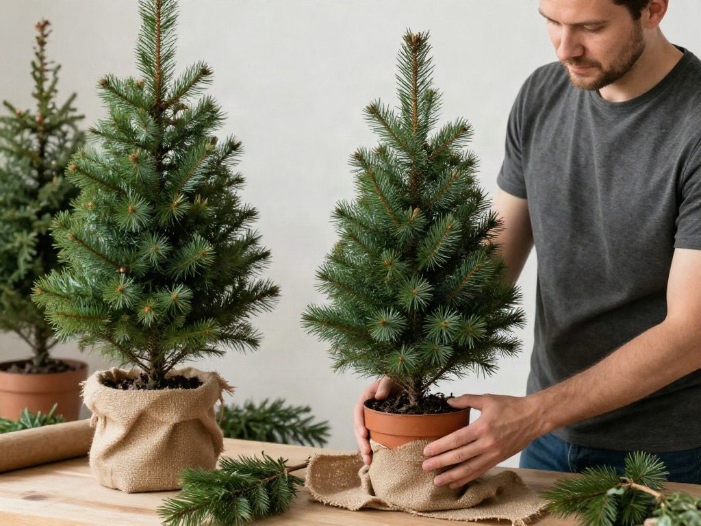winterharter Baum Kübel